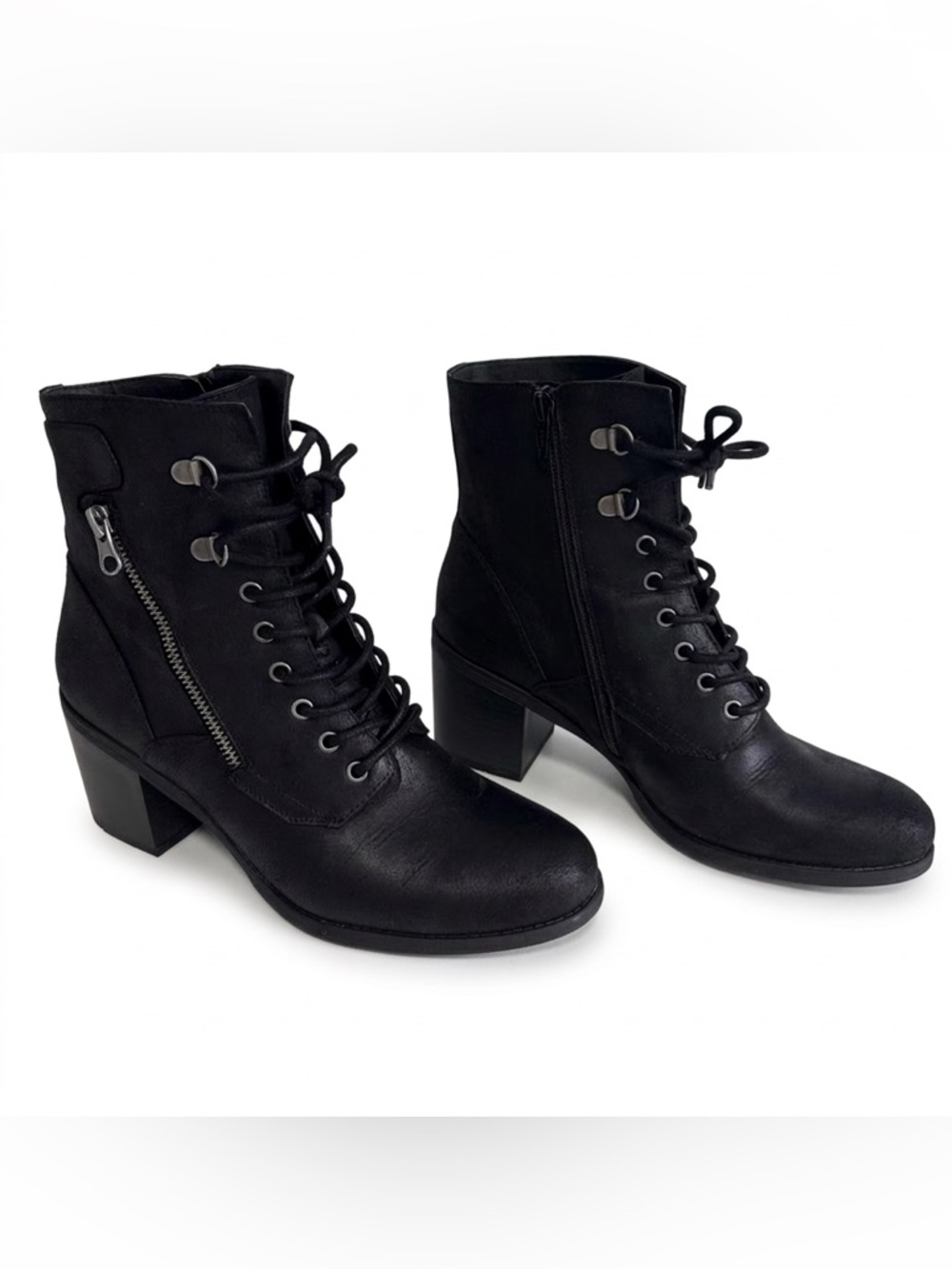 Women’s Heeled Combat Ankle Boot Black Size 9M White Mountain Dorian Bootie